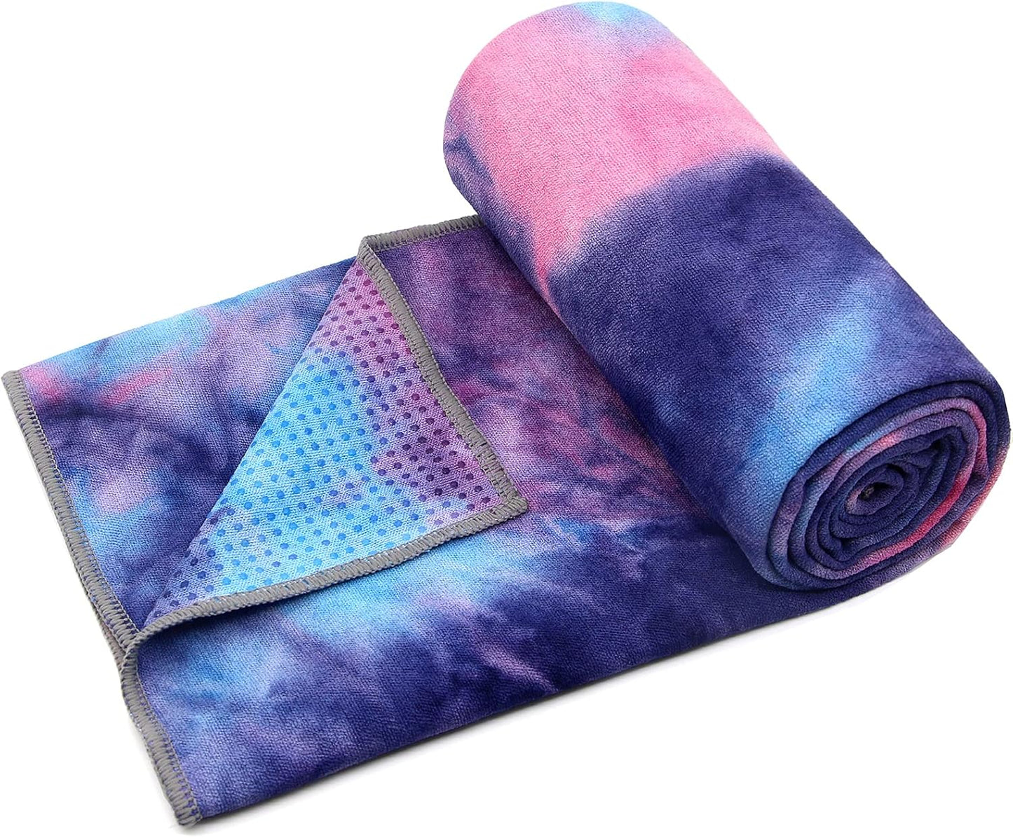 Eunzel Yoga Towel,Hot Yoga Mat Towel with Grip Dots Sweat Absorbent Non-Slip for Hot Yoga, Pilates and Workout 24" x72", Purple & Blue
