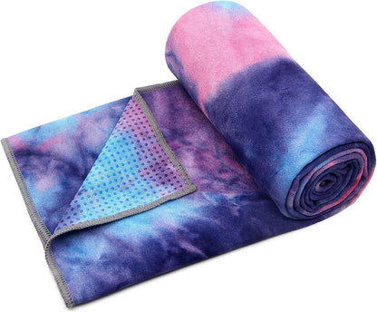 Eunzel Yoga Towel,Hot Yoga Mat Towel with Grip Dots Sweat Absorbent Non-Slip for Hot Yoga, Pilates and Workout 24" x72", Purple & Blue