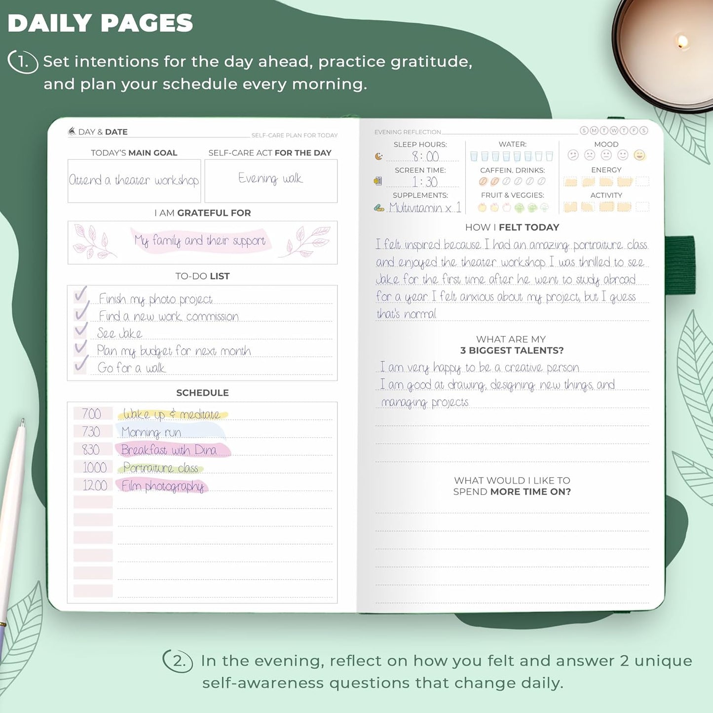 Clever Fox Self-Care Journal – Daily Reflection Notebook – Mental Health & Personal Development Planner, Meditation & Mood Log, A5 (Turquoise)