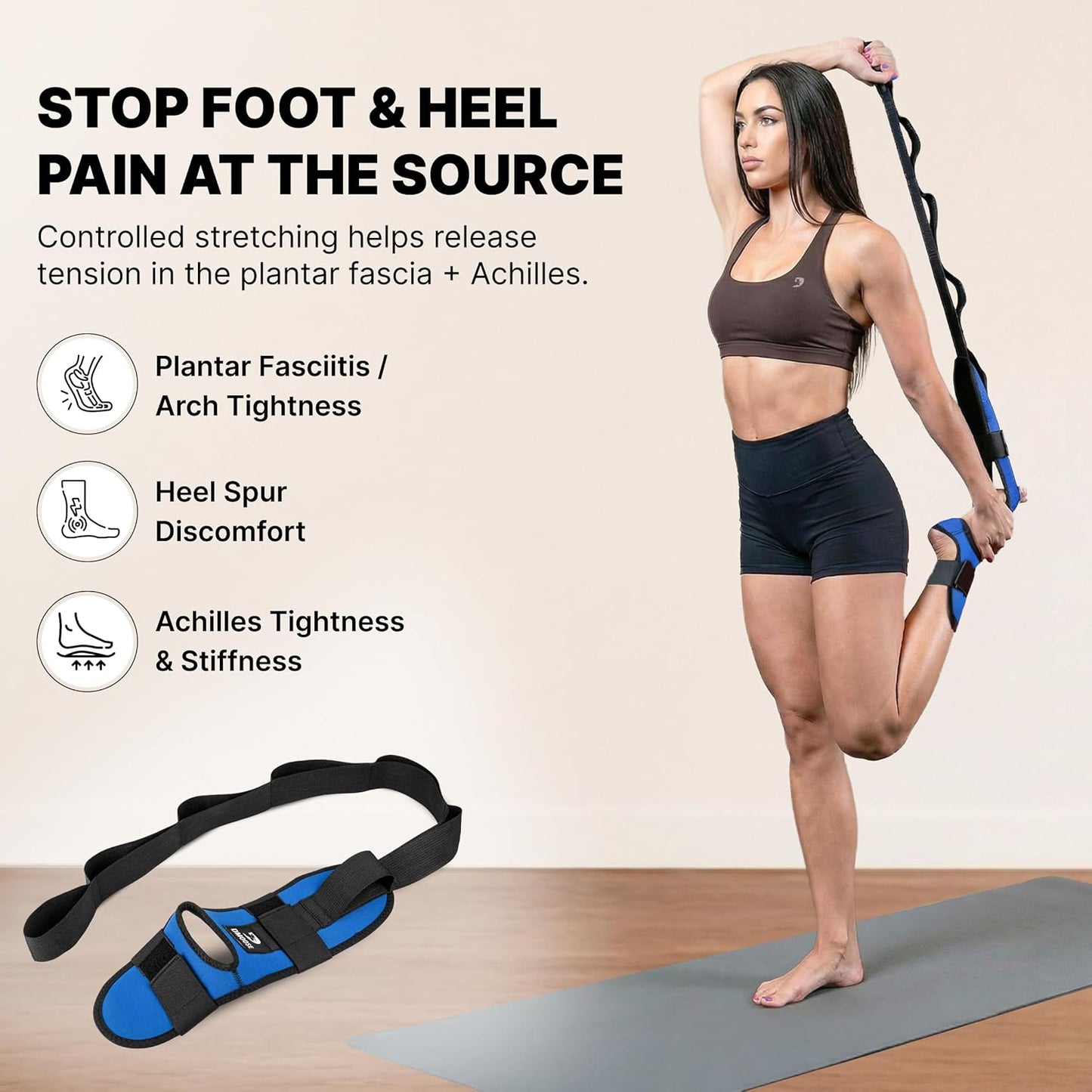 DMoose Fitness Foot & Calf Stretcher with Adjustable Padded Stretching Strap for Plantar Fasciitis, Hamstring, Heel Spurs and Achilles Tendonitis Relief - Yoga Leg Stretch Strap for Flexibility