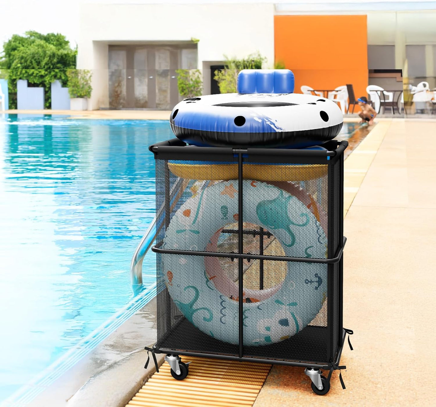 smusei Ball Storage Bin Rolling Sports Ball Storage Cart Garage Sports Equipment Organizer Rack with Wheels Outdoor Basket Ball Cage for Garage, School, Gym, Yoga Room