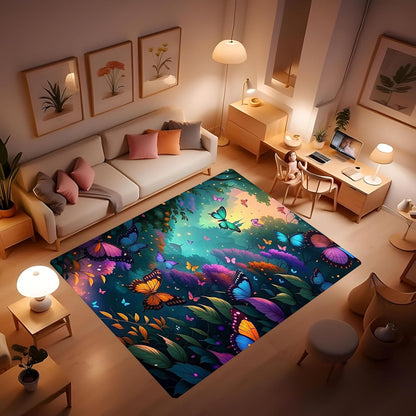Butterfly Carpet Area Rug - Lovely Butterflies Printed Carpets for Kids Butterfly Theme Living Room Indoor Bedroom Decor Soft Polyester Yoga Mat 2'x3'