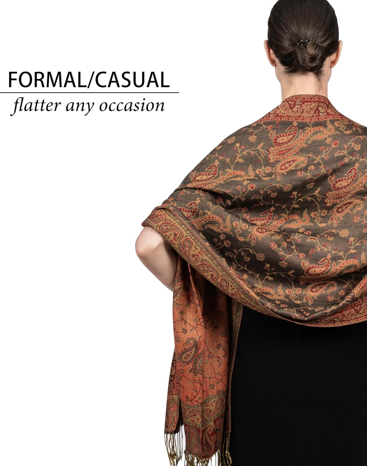 Achillea Reversible Paisley Pashmina Rave Scarf – Exotic Indian Shawls and Wraps for Evening Dresses, Festivals, All Seasons - Colors B