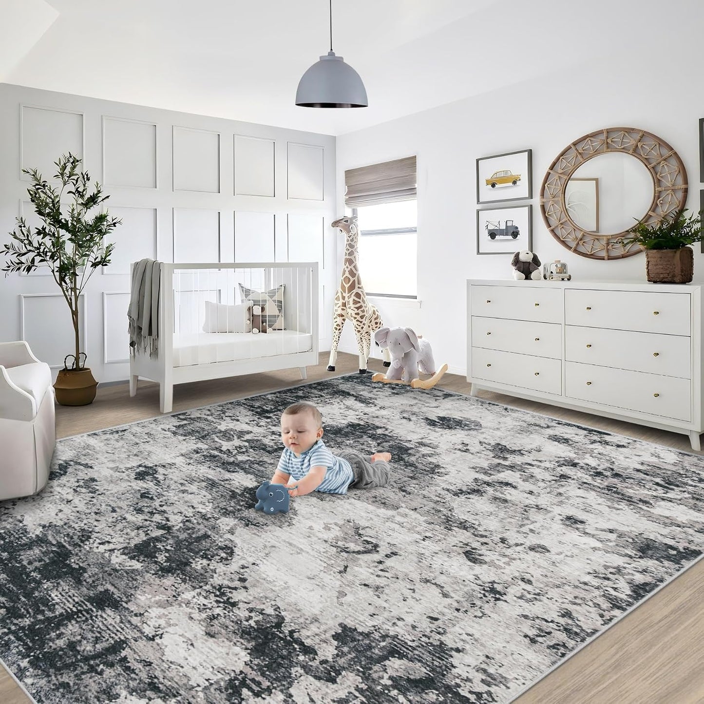 XLUEZ 8x10 Area Rugs for Living Room, Washable Modern Abstract Large Area Rug Neutral Soft Non Slip Kids Rug Stain Resistant Indoor Carpet for Bedroom Nursery Dining Children's Room(Blue, 8'x10')