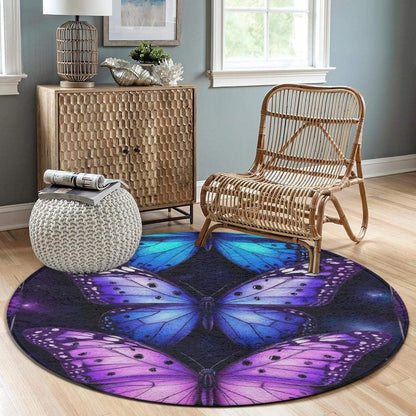 Soft Round Yoga Carpet, Office Chair Decor Round Mat for Carpet and Hardwood Floors Purple Butterfly