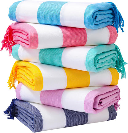 Genovega 6 Packs Oversized Turkish Beach Towels Set Bulk 74"x38" Extra Large Quick Dry Sand Free Light Swim Bath Camping Pool Towel Travel Blanket Essentials Cruise Accessories Adult Vacation Stuff