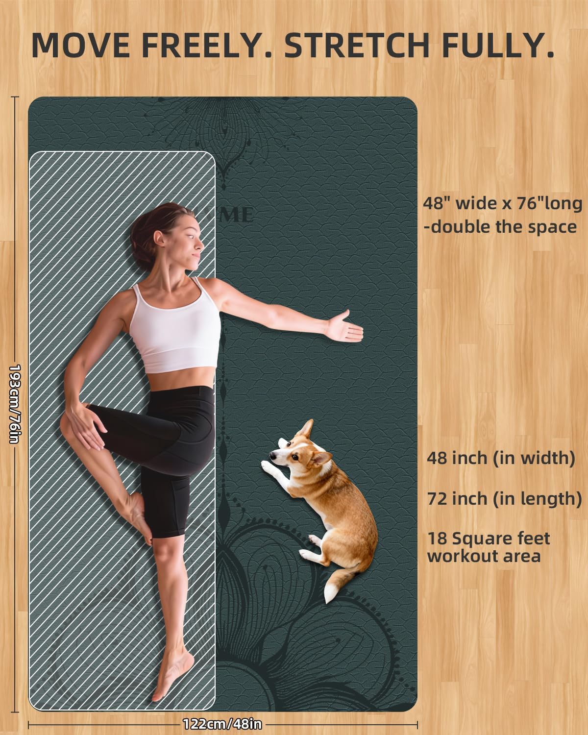 Large Yoga Mat (75.5"x47.6"x0.4"）Extra Wide & Thick 10mm, Non-Slip Exercise Mat, High-Density TPE Mat for Yoga Pilates & Home Gym Workouts