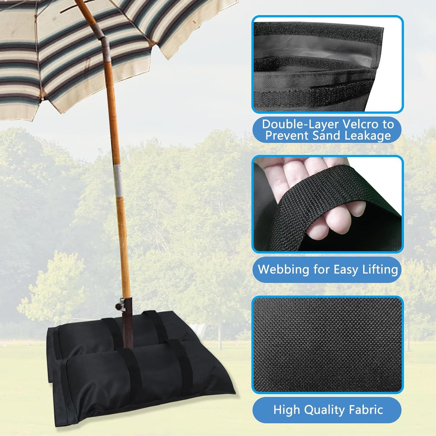 D&ONEHOS Umbrella Base Weight Fillable Sandbags, Sandbags for Weight(60LBS), Sandbag Weights for Patio Umbrella for Outdoor Garden，Set of 2，Black(Without Sand)
