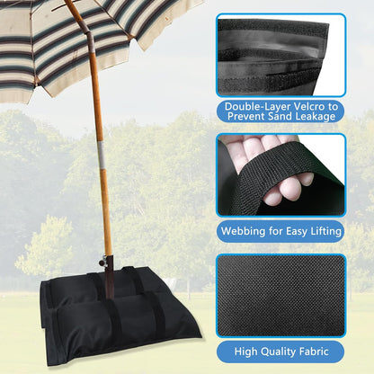 D&ONEHOS Umbrella Base Weight Fillable Sandbags, Sandbags for Weight(60LBS), Sandbag Weights for Patio Umbrella for Outdoor Garden，Set of 2，Black(Without Sand)