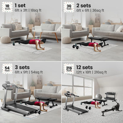 bemaxx Gym Mats Set - 18 pcs EVA Interlocking Foam Floor Tiles (12.6"x12.6"x0.4") 18sqft Protective Gym Flooring Sports Home Workout Exercise Mats Puzzle Garage Fitness Play-Room Pool Treadmill Bike