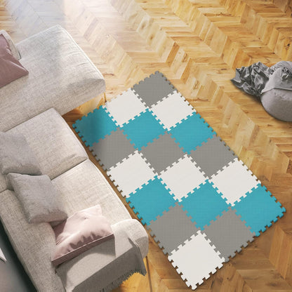 qqpp EVA Rubber 18 Tiles Interlocking Puzzle Foam Floor Mats - Baby Play Mat for Playing | Exercise Mat for Home Workout. White, Pink, Gray. QC-ACLb18N