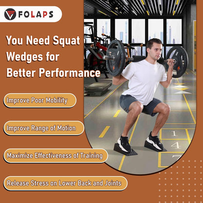 Folaps Squat Wedge Block with Guide for Heel Elevated Squat Weightlifting Slant Board for Squats with Carry Bag to Improve Mobility Balance and Strength Performance