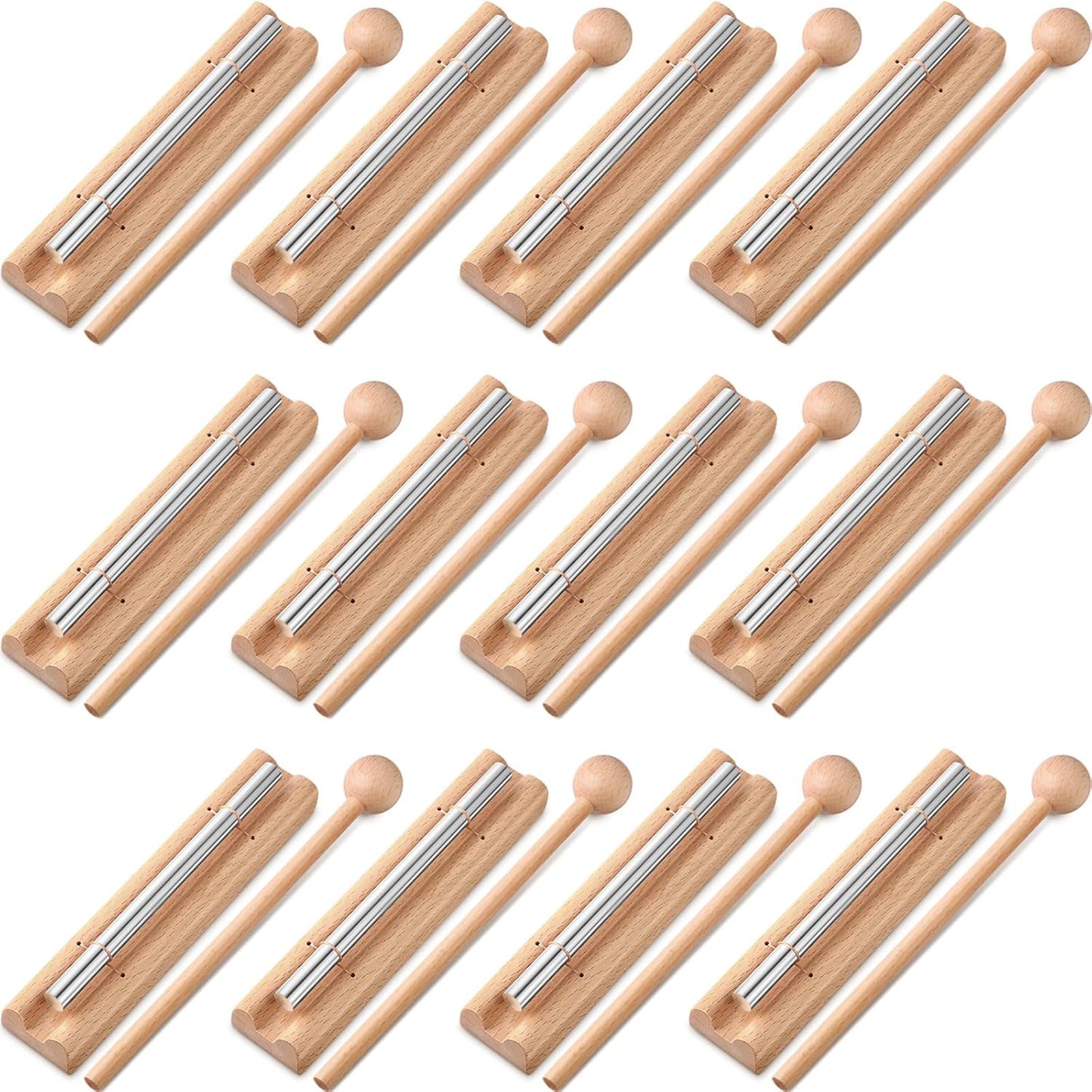 Boao 12 Pieces Meditation Chime, Mindfulness Teacher Hand Bell Chime Musical Percussion Instrument with Mallet Reminder Tools for Prayer Yoga Music Sound Therapy Gift