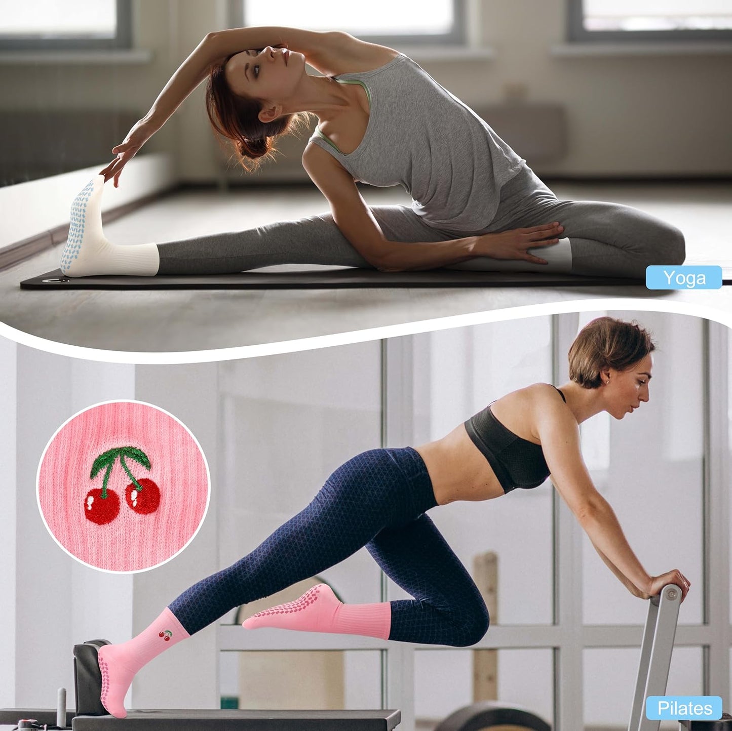Pilates Socks with Grips for Yoga, Barefoot, Ballet, Barre, Hospital Non Slip Anti Skid Socks for Women and Men