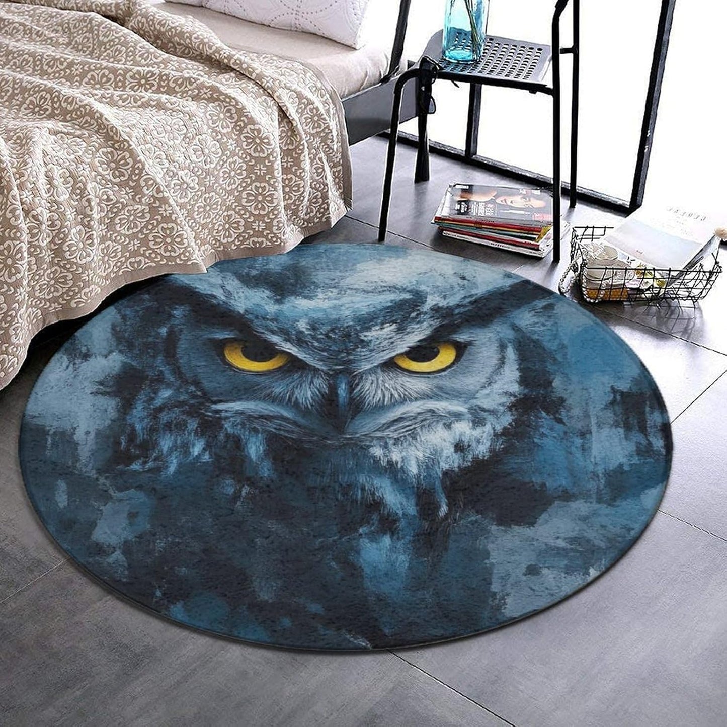 Machine Washable Modern Round Area Rug, Room Sofa Yoga Soft Round Carpet, Home Decor Non Slip Kitchen Office Circle Rug Union Jack Flag UK Mandala Art, 60inch