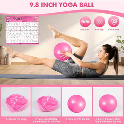 Goocrun Pilates Ring Set Exercise Equipment, with Exercise Resistance Bands Set, Pilates Ball, Sliding Disks. Portable Home Gym - with Fitness Guide Poster