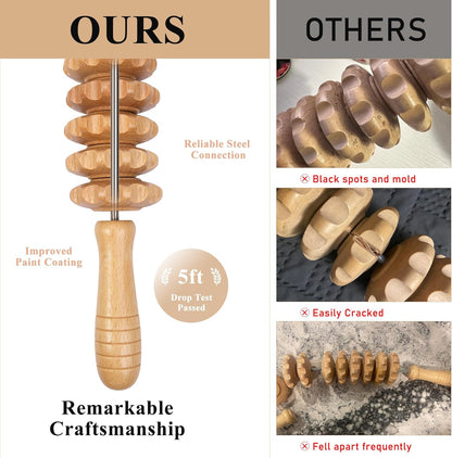 Xokocli Cellulite Massage Tool Wood Therapy Massage Tools Body Roller Cellulite Roller Fascia Blaster Lymphatic Drainage Massager for Legs Thighs Muscle Relief Recovery(White 12-Wheel)