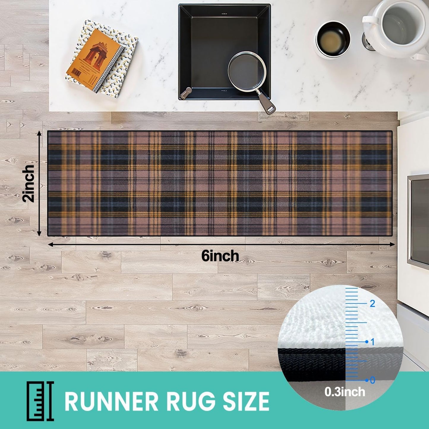 Runner Rug Washable 2x6 White Navy Blue Green Tartan Plaid Scottish Texture from Tartan Plaid Non-Slip Hallway Area Rug Indoor Outdoor Home Decor for Entryway Bathroom Kitchen Carpet Yoga Floor Mat
