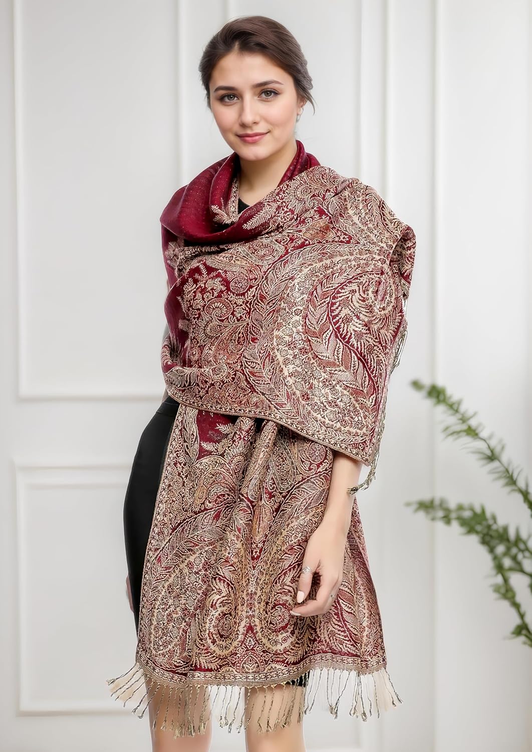 Achillea Reversible Paisley Pashmina Rave Scarf – Exotic Indian Shawls and Wraps for Evening Dresses, Festivals, All Seasons - Colors B