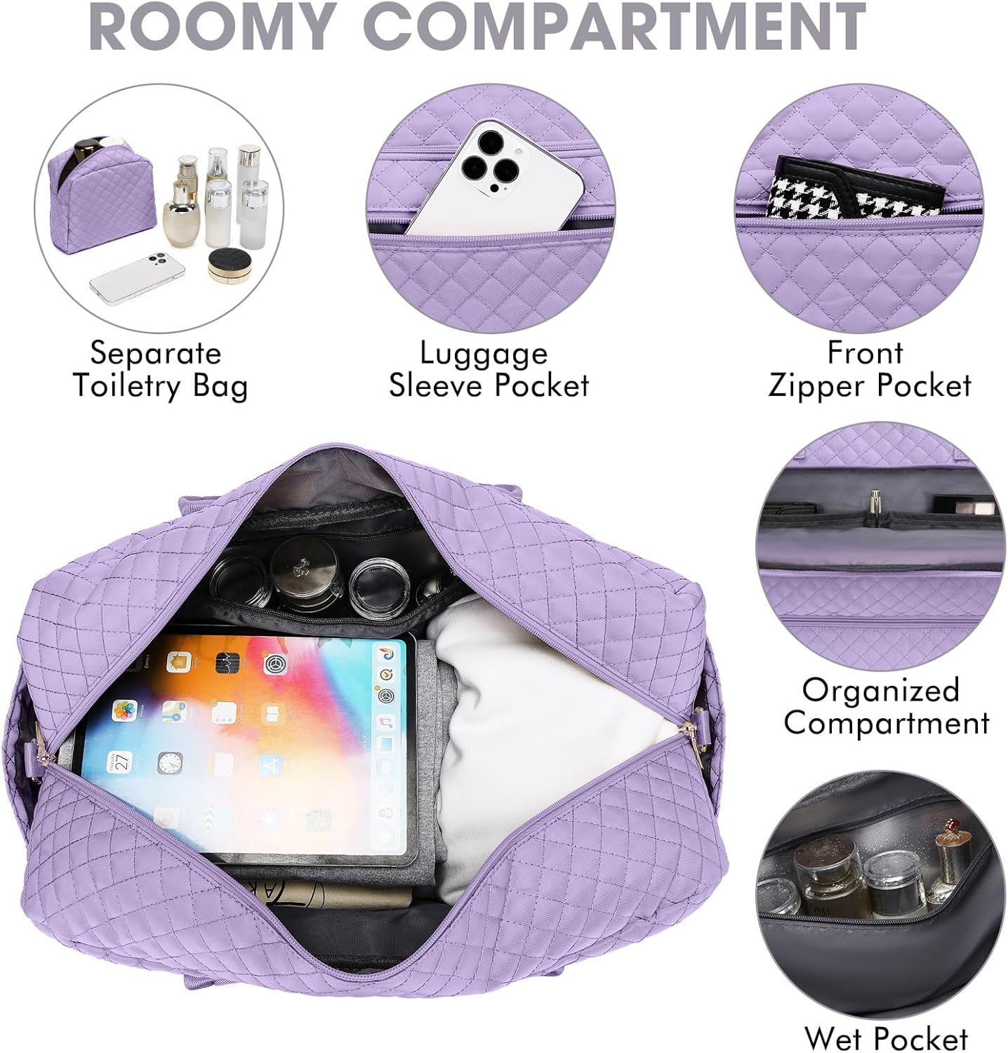 LUOCIP Large Women Travel Duffle Bag, Carry on Bag with Wet Toiletry Pocket for Overnight, Weekend, Yoga, Gym, Business Trips, Sport and Hospital, Black - Colors A