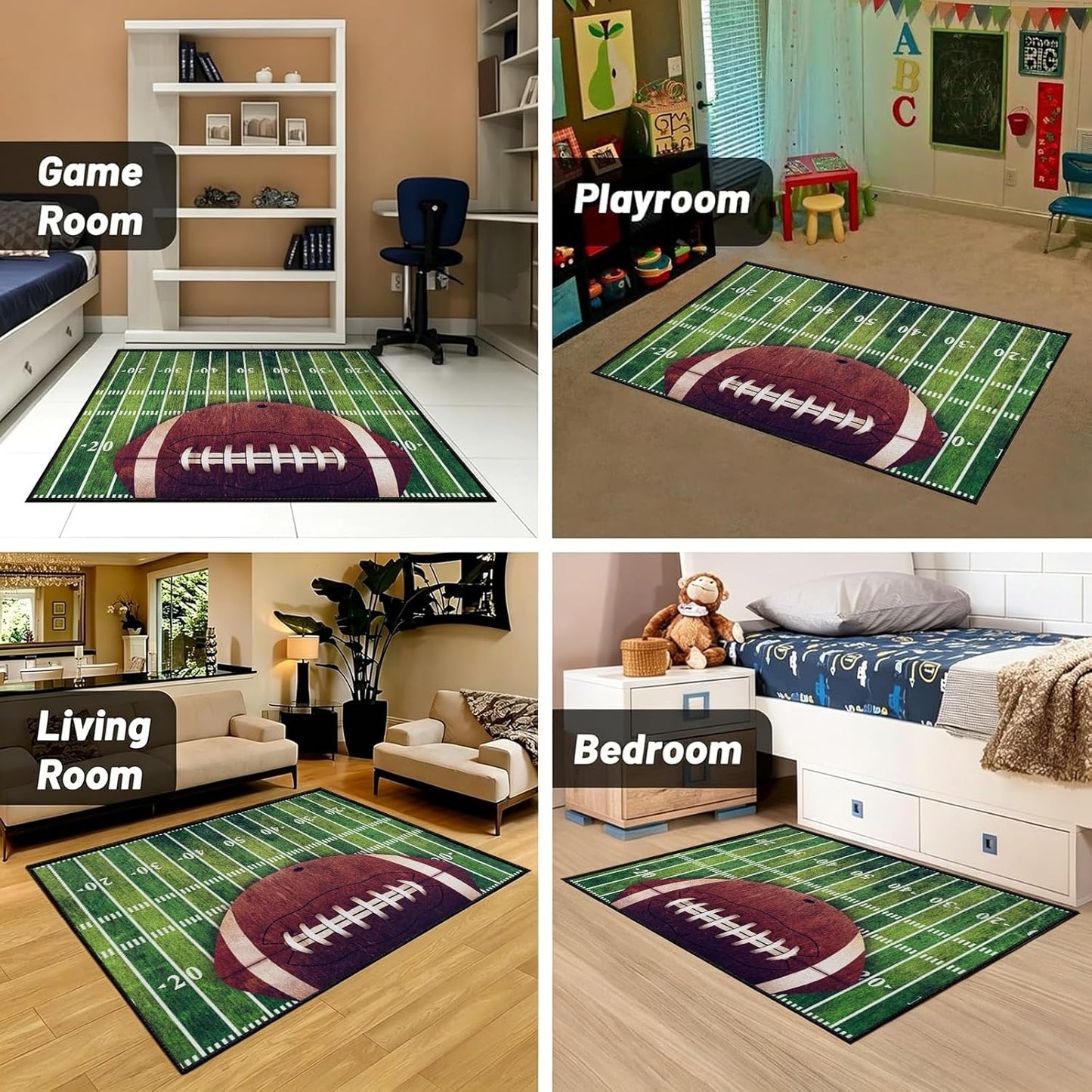 Sports Field Area Rug,5x7ft, Soccer Field Chalked Blackboard Football Stadium Board Painted Non-Slip Soft Carpet Floor Mat Indoor Living Room Bedroom Rugs Yoga Mat Home Decor