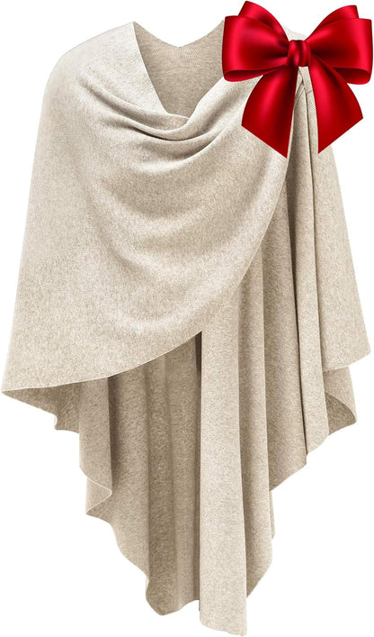 PULI Womens Large Cross Front Poncho Sweater Wrap Topper Knitted Elegant Shawls Cape for Fall Winter