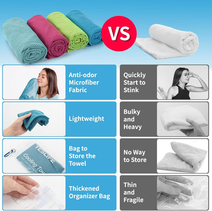 YESLIFE 4 Pack Cooling Towels 40"x12", Gym Towels for Men and Women, Soft Breathable Workout Towels for Yoga, Running, Sport, Workout, Camping, Fitness & More (Blue, Grey, Green, Pink)