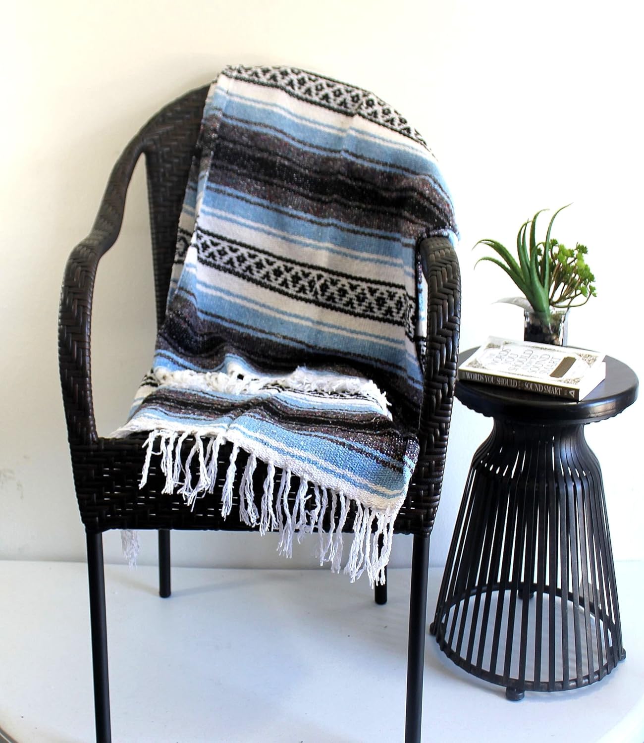 Del Mex Classic Mexican Blanket, Large Authentic Woven Falsa Throw (70"x50"), Artisan Southwest Décor for Beach, Yoga, Outdoors (Lavender)