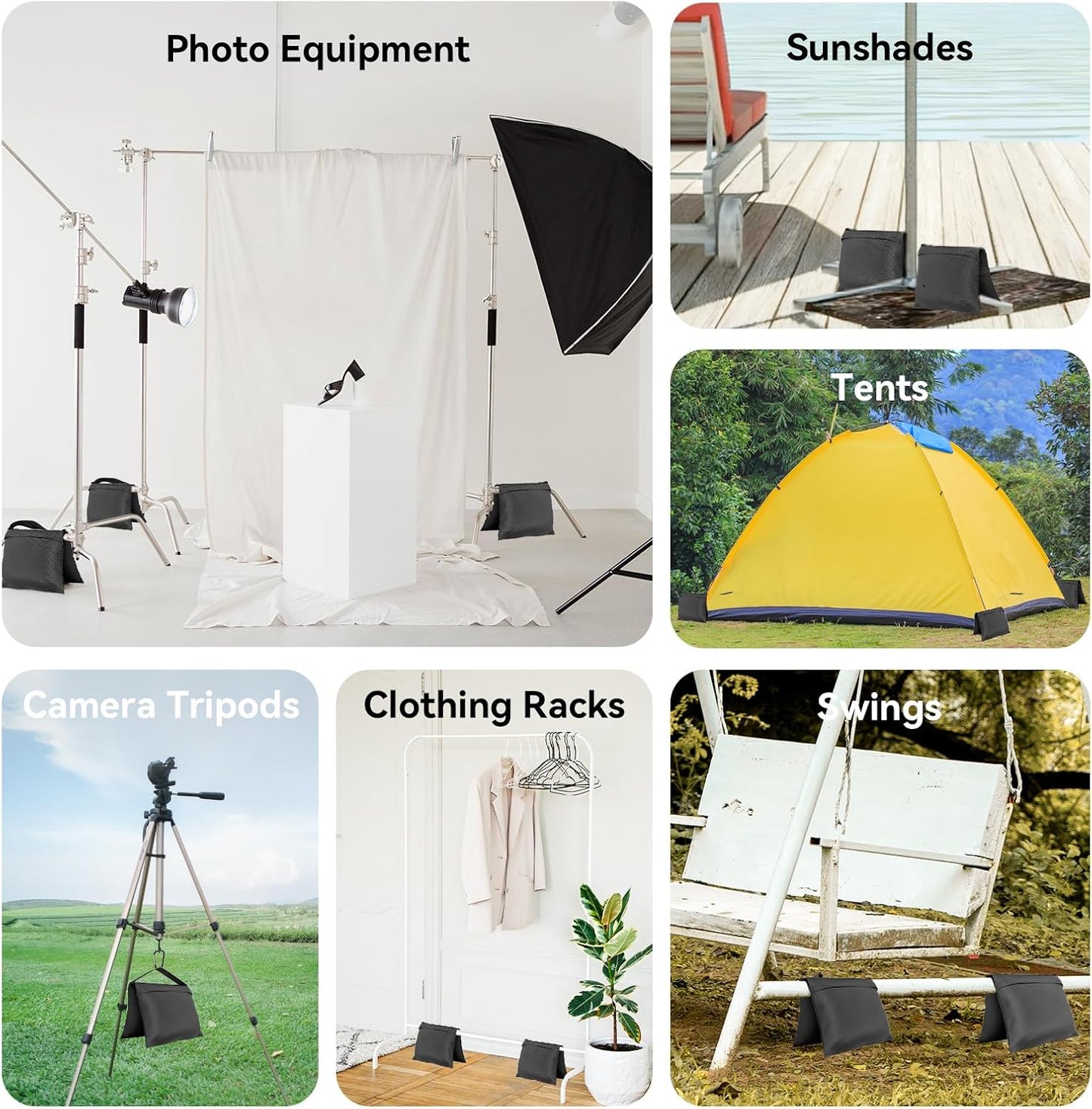 4 Pack Sandbags with 8 Bags & 4 Hooks, Heavy Duty Weight Bags for Stabilizing Stands, Photo Studio Equipment, Tripod, Backdrop Support, Canopy, Tent Base (Empty Sand Bags)