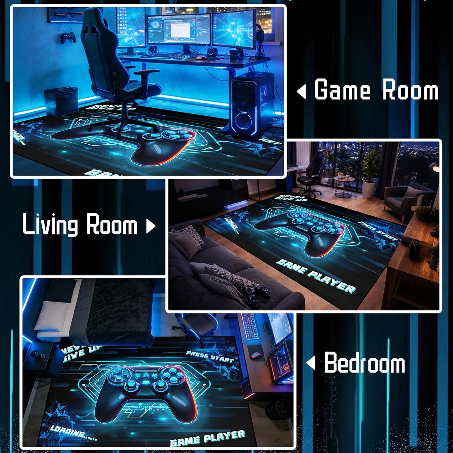 Game Controller Rugs for Bedroom Boys Living Room Gamer Gamepad Red Carpets Floor Mat Player Indoor Mats Gaming Art Design Home Decor Crystal Doormat Yoga Mats 3'x5'
