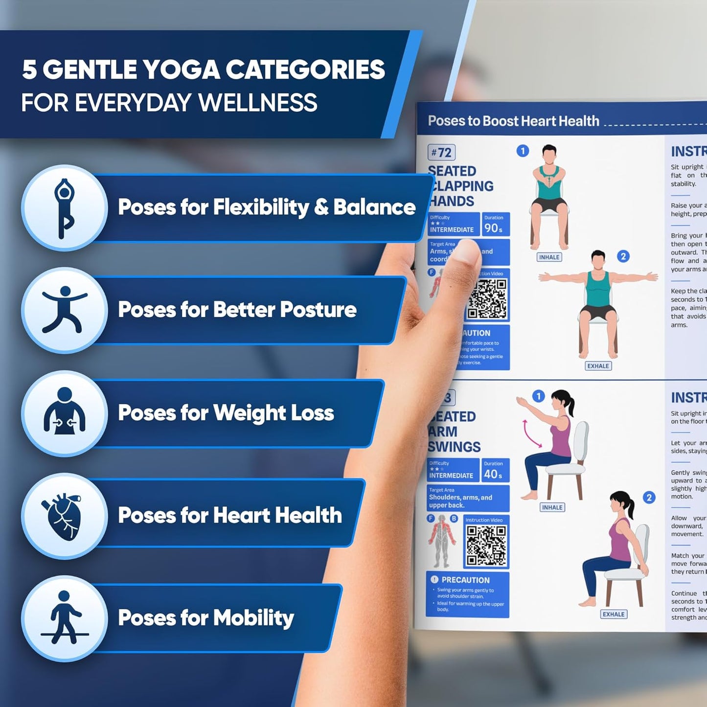 Chair Yoga for Seniors Over 60 Chart 4 Book Set – Chair Yoga Book with 102 Easy Chair Exercises for Seniors included Full HD Videos Instruction, Chair Yoga Chart for Seniors for Balance & Weight Loss