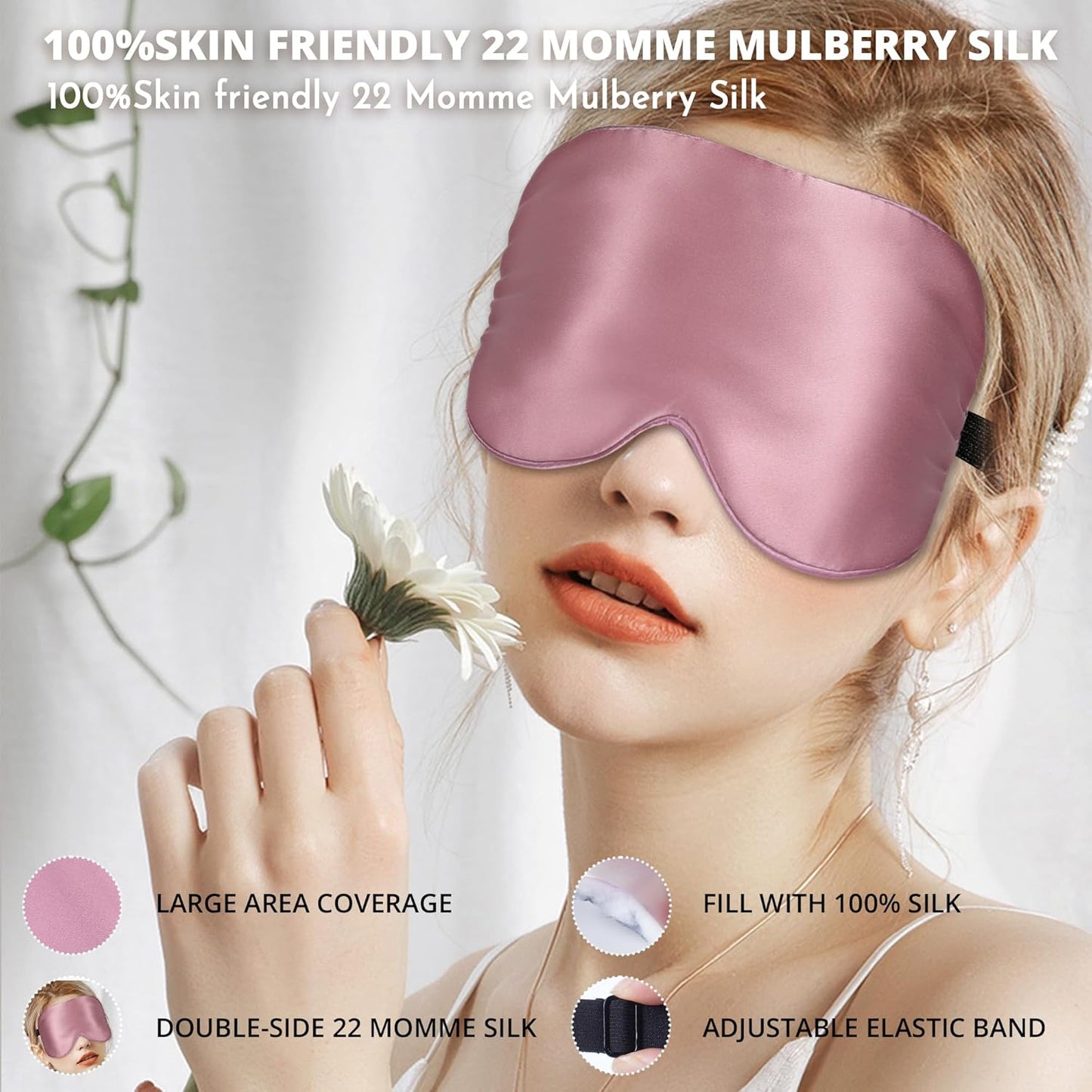 Sleep Mask, Silk Eye Mask for Sleeping with Adjustable Strap, Satin Blackout Sleeping Eye Mask for Men&Women, Comfortable Blindfold Eyeshade for Night Sleep(Black)