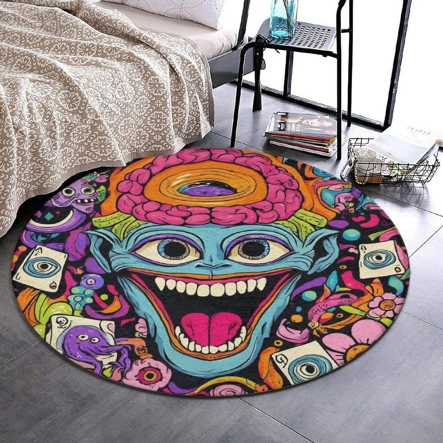Home Decor Non Slip Kitchen Office Circle Rug, Machine Washable Modern Round Area Rug, Room Sofa Yoga Soft Round Carpet Purple Galaxy Trippy Space Astronaut Art, 36inch