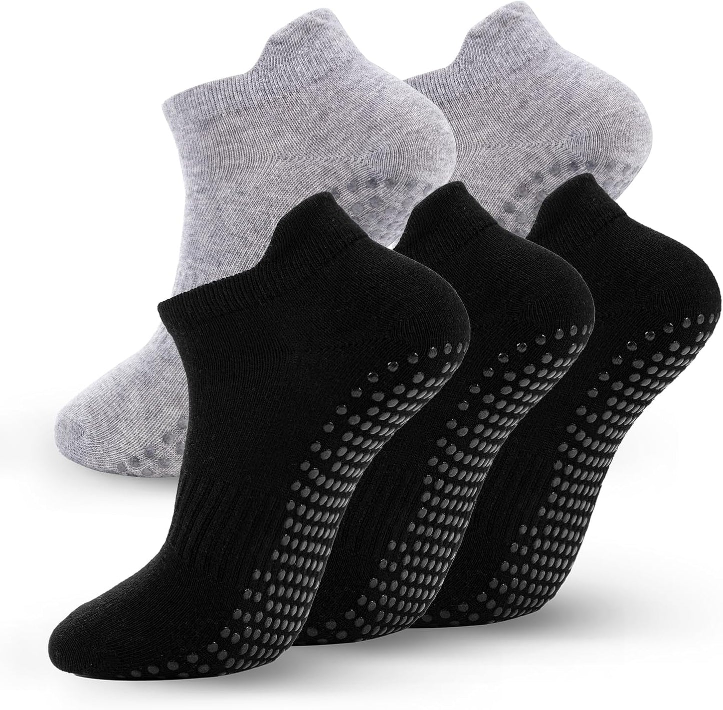 5 Pairs Pilates Socks with Grips for Women Non Slip Grip Yoga Crew Socks for Barre Hospital Barefoot Workout