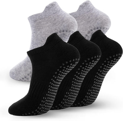 5 Pairs Pilates Socks with Grips for Women Non Slip Grip Yoga Crew Socks for Barre Hospital Barefoot Workout