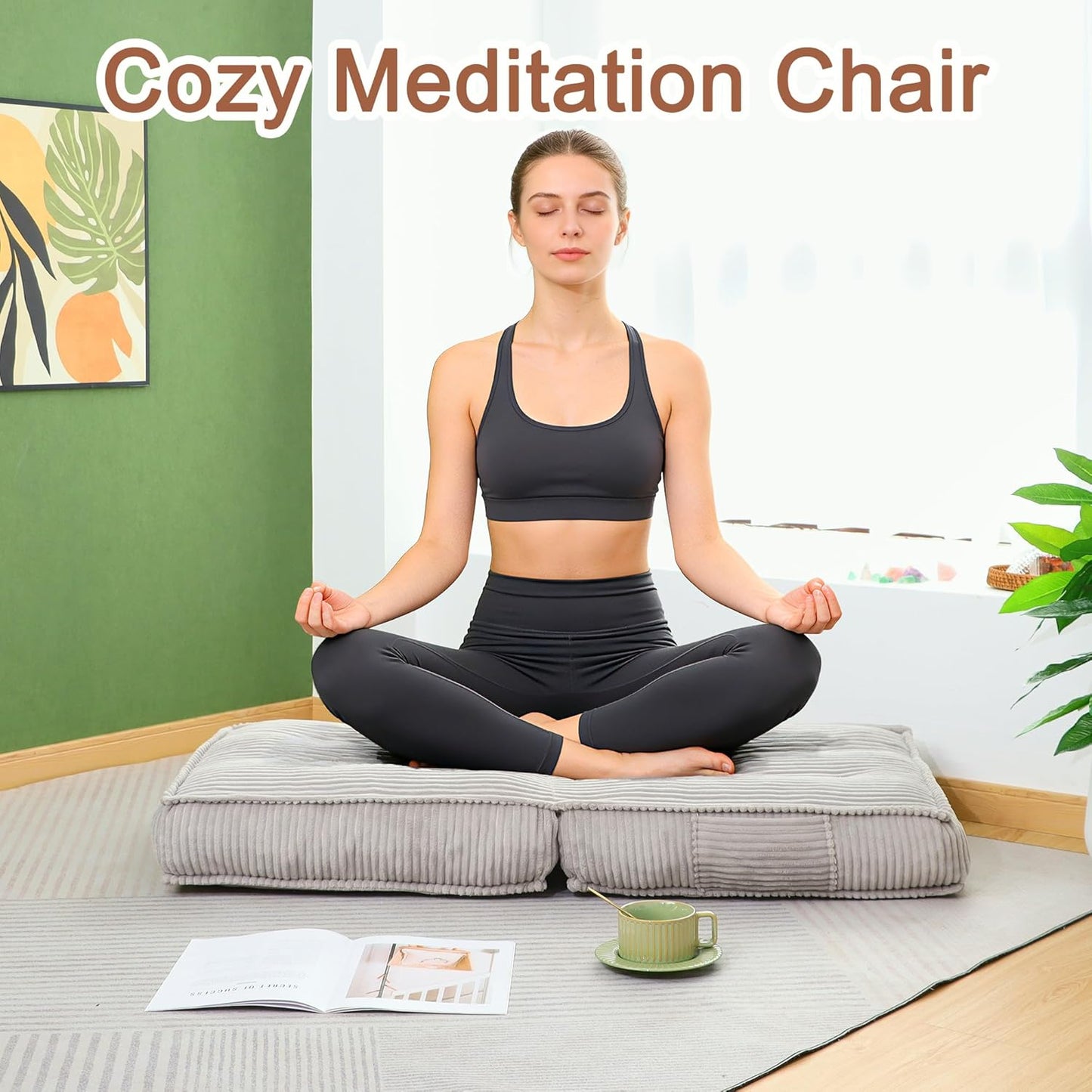 Adjustable Floor Chair with Back Support, 6-Position, Folding Japanese Meditation Tatami Chair, Comfy Gaming Chairs for Adults, Accent Sofa Reading Chairs, Living Room, Bedroom, Coffee