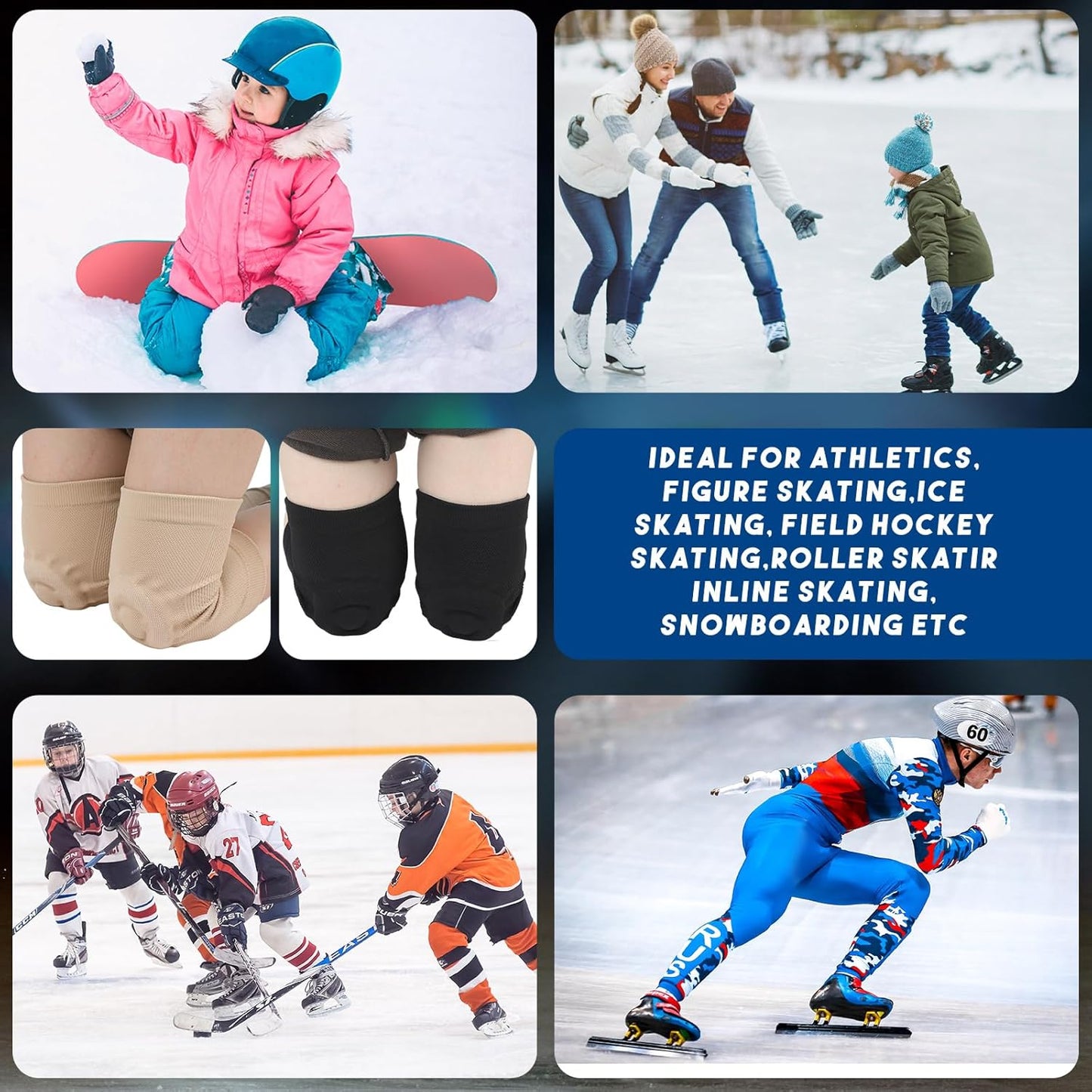 Shappy 2 Pair Figure Ice Skating Knee Pads Gel Dance Knee Pads Cushion and Support Breathable Material for Dancing Skating Women Girl Men