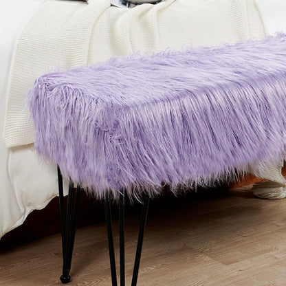 Home Soft Things Green Mongolian Faux Fur Ottoman, Desert Sage, 19'' x 13'' x 17'', Cozy Plush Fluffy Ottoman Foot Rest Stool for Living Room Bedroom Entryway Makeup Bench End of Bed Home Décor
