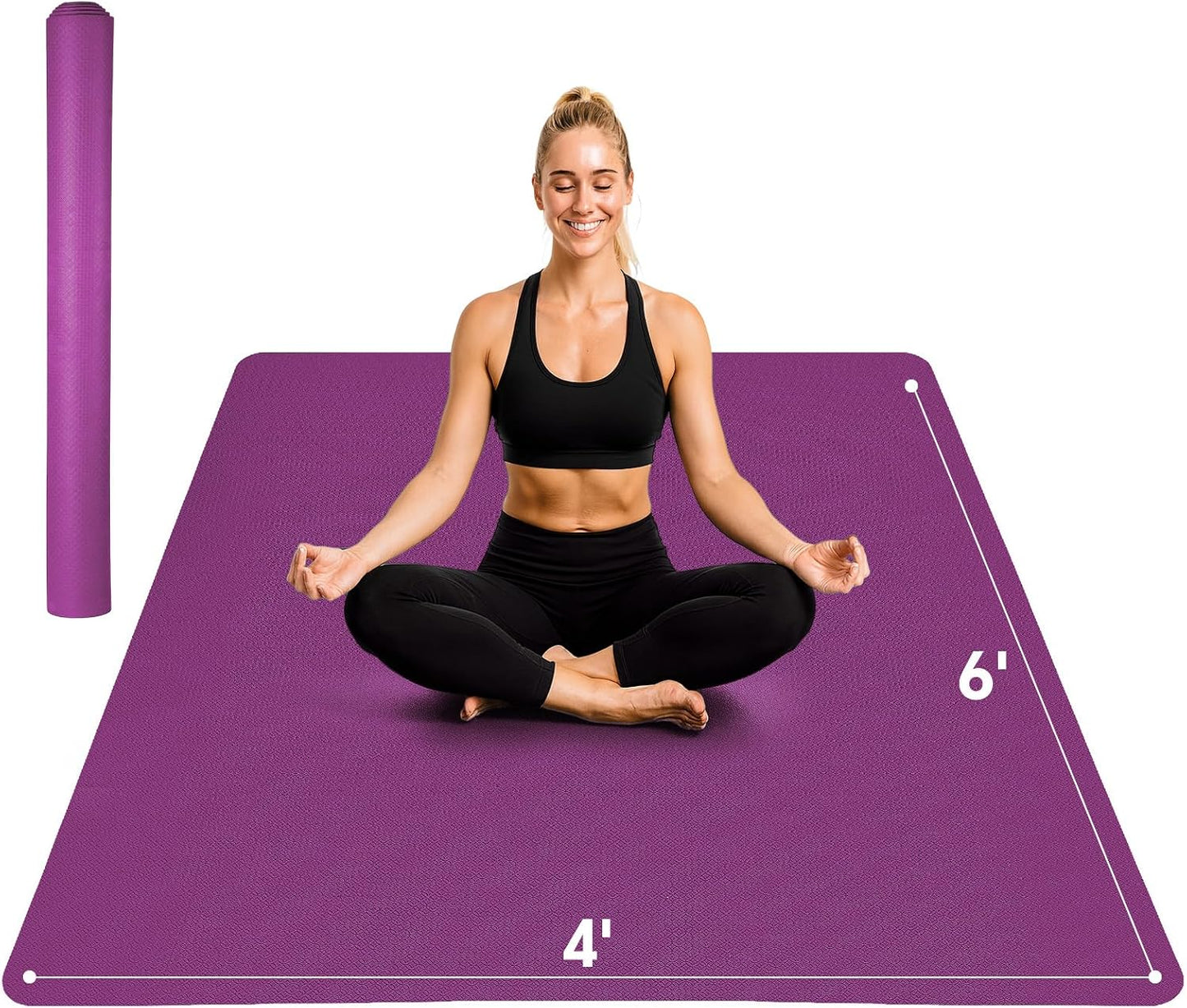 Stepwaver Extra Large Yoga Mat 6'x4'(1/3" & 1/4" Thick), Non-Slip, Ultra Durable, Wide Workout Mat, Wide Exercise Mats for Home Workouts, Yoga, Pilates, Stretching (Barefoot Exercise)
