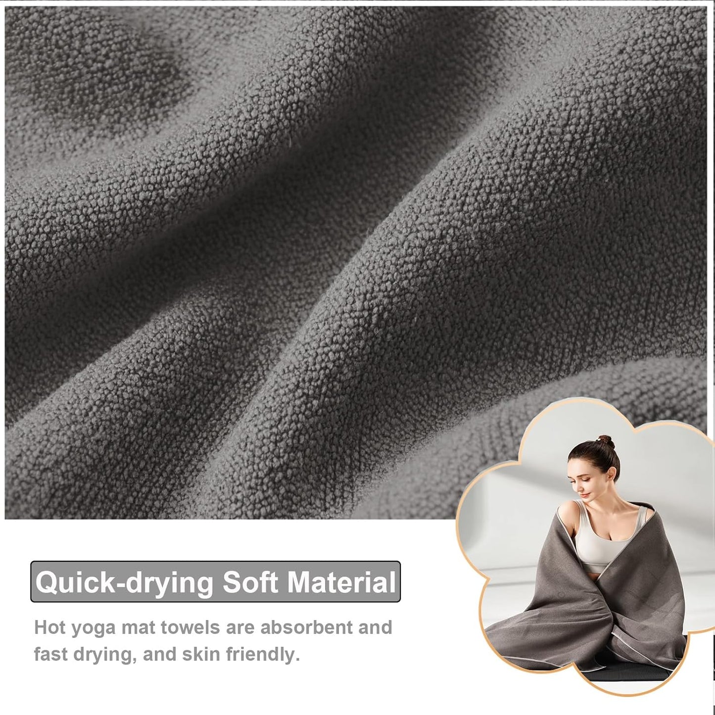 Yoga Mat Towel with Alignment Lines, 72"x 24" Mat-Sized, Anti-Slip Cover for Hot Yoga Pilates Exercise Fitness with Mesh Storage Bag (Dark Grey)
