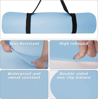 Yoga Mat Extra thick 8mm Exercise mat, Soft Lightweight TPE Fitness Mat with strap, High Elasticity, Anti-fatigue,non-slip mat for Women, Yoga, Camping, Travel, Gym & Outdoor | 72"L x 0.32"Th