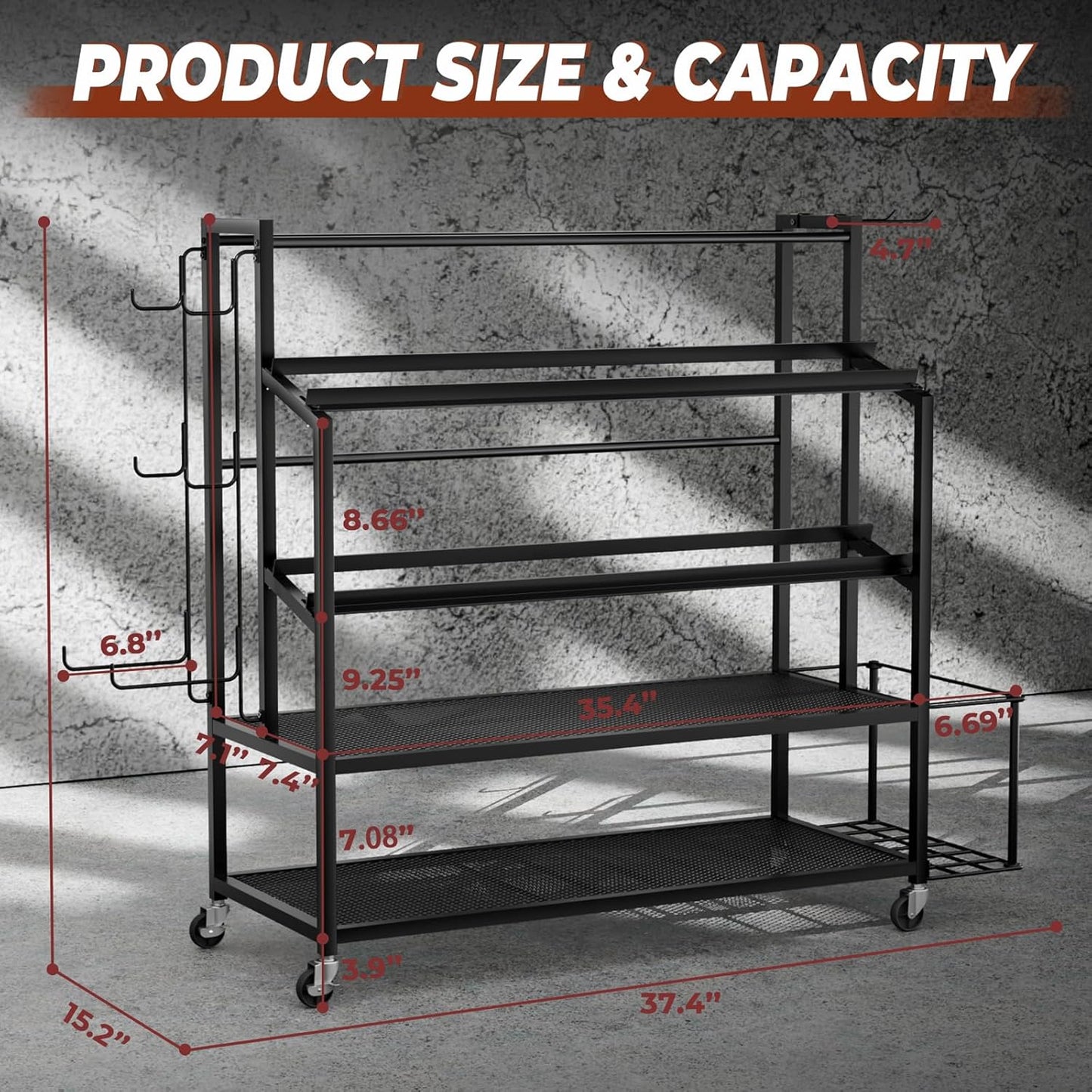 Dumbbell Rack Weight Stand Only - Adjustable Weight Rack for Dumbbells, Home Gym Storage Rack for Yoga Mat Foam Roller Kettlebells, Workout Equipment Storage Organizer With Wheels