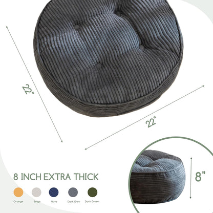 HIGOGOGO Floor Pillow Cushion for Adults, Meditation Cushion Pillow, Large Square Floor Sitting, Tufted Corduroy Cover, for Tatami Living Room or Yoga, 22x22 Inch, Dark Grey