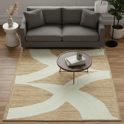 Premium Quality Jute Rug 4x6 Feet Area Rug Natural Fiber Jute Rugs Thick 0.27" Black Abstract Pattern Geometric Rugs for Kids Room, Living Room, Yoga Mat, Indoor Outdoor Carpet - Colors A
