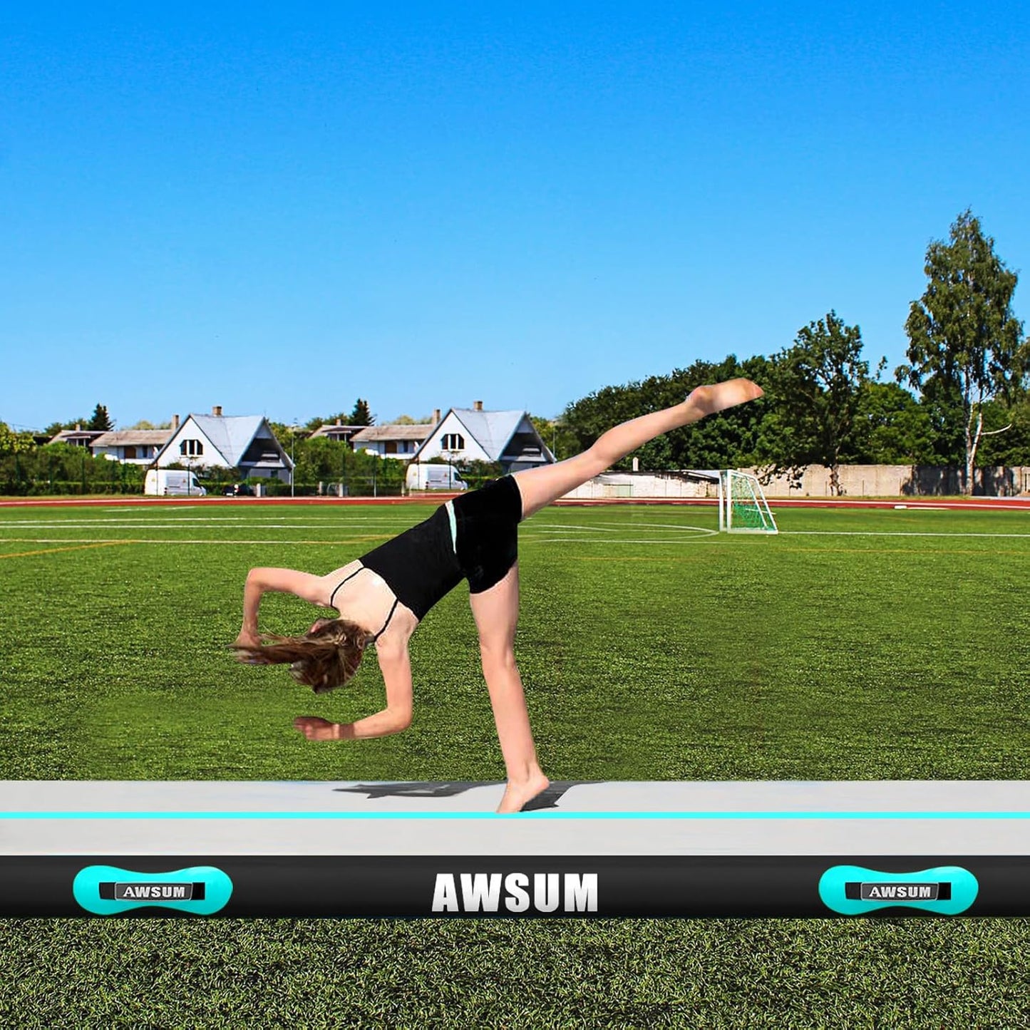AWSUM Inflatable Gymnastics Mat 10ft/13ft/16ft/20ft/23ft Training mat 4/8 inches Thick tumbling mat with Electric Pump for Home/Gym/Outdoor