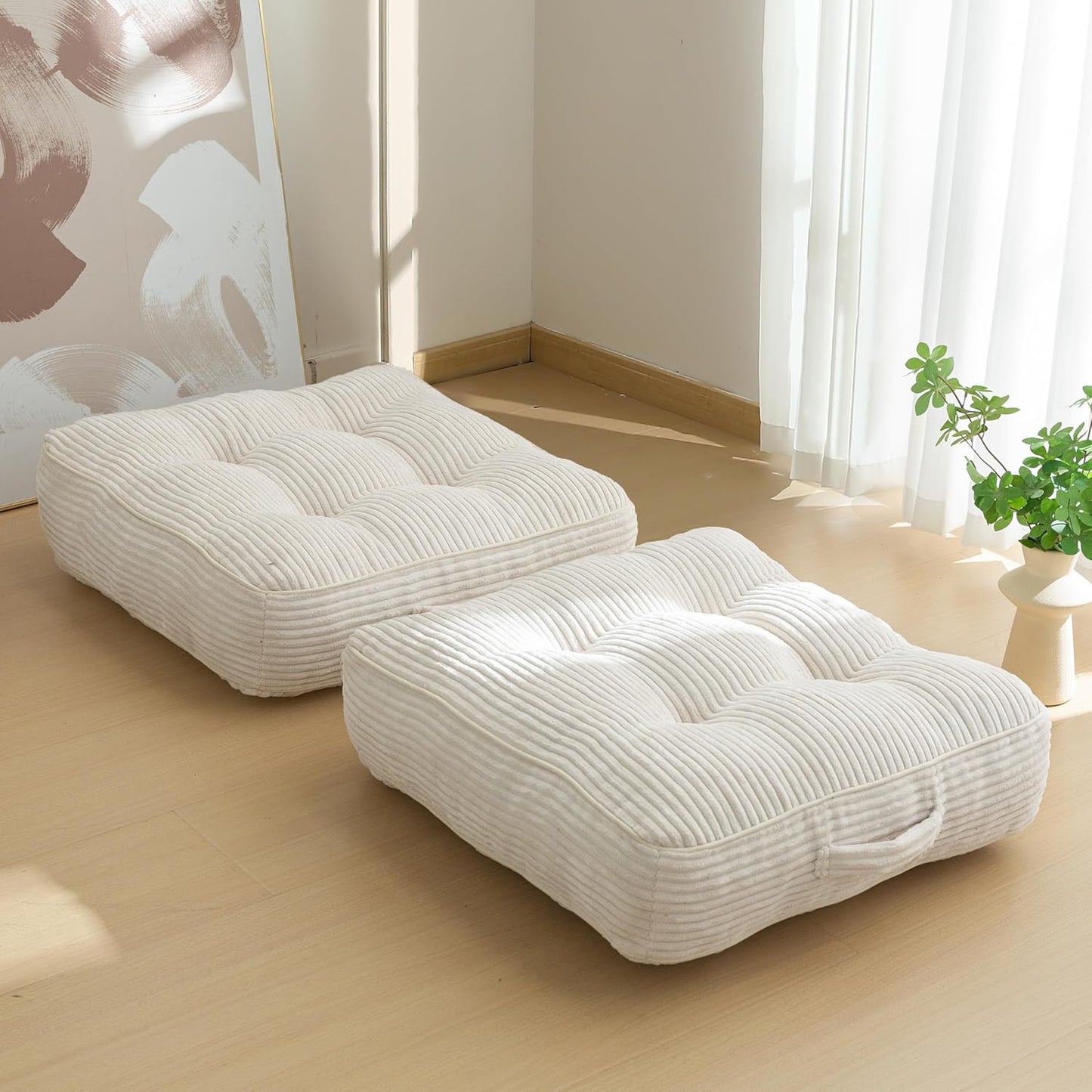HIGOGOGO Floor Pillow Cushion for Adults, Meditation Cushion Pillow, Large Square Floor Sitting, Tufted Corduroy Cover, for Tatami Living Room or Yoga, 22x22 Inch, Dark Grey