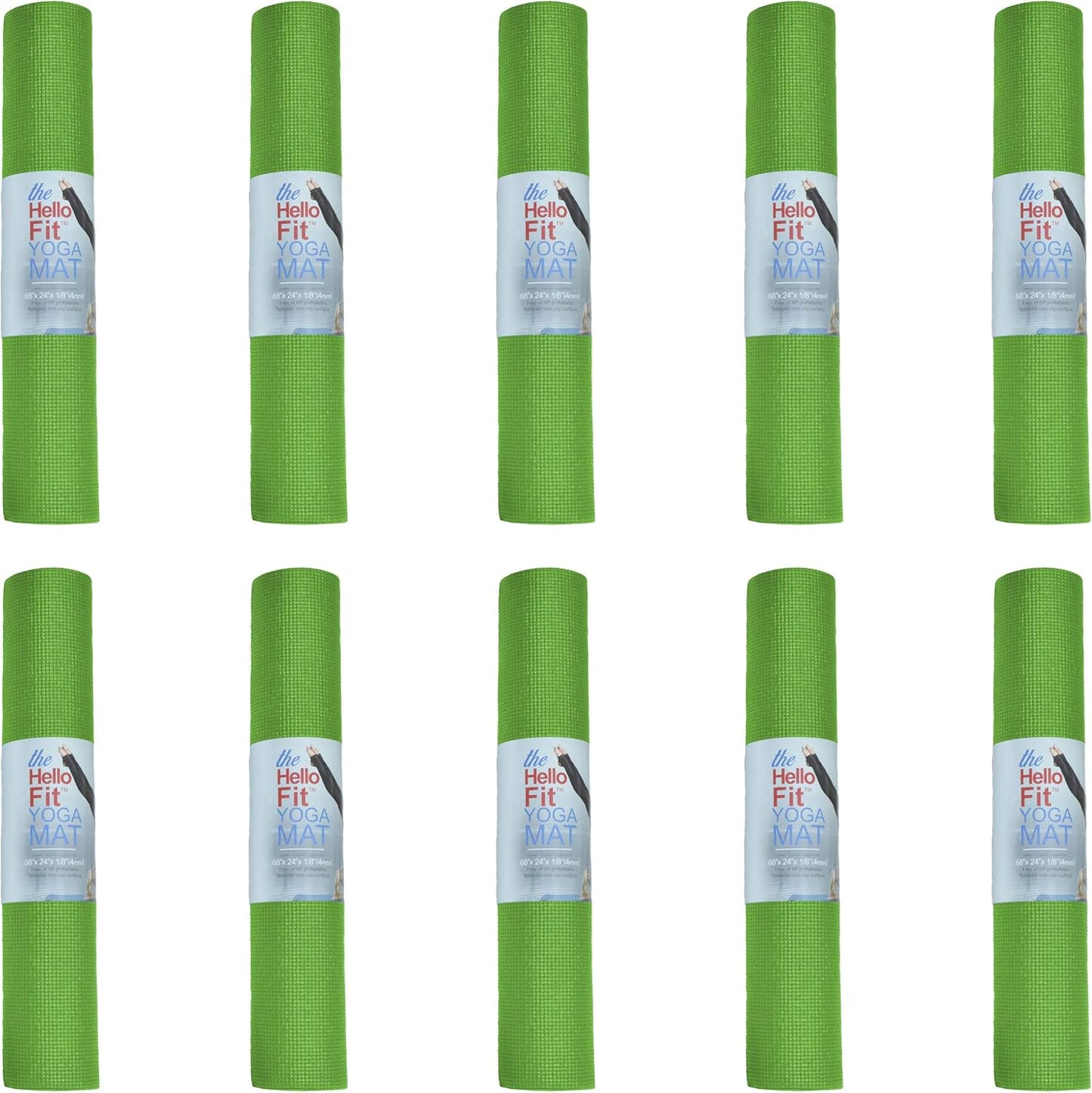 10-Pack Yoga Mat, 68" x 24" Non Slip Exercise Mat, 4mm Thick Gym Mat for Fitness and Stretching, Bulk Non Toxic Yoga Mats for Schools and Studios