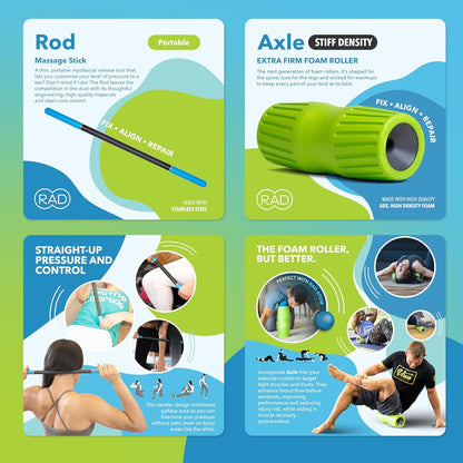 RAD All-in Kit 7-in-1 Foam Roller Set for Whole Body Massage & Myofascial Release with Roller Stick, Yoga Block, Massage Balls Muscle Recovery Tools for Mobility & Flexibility
