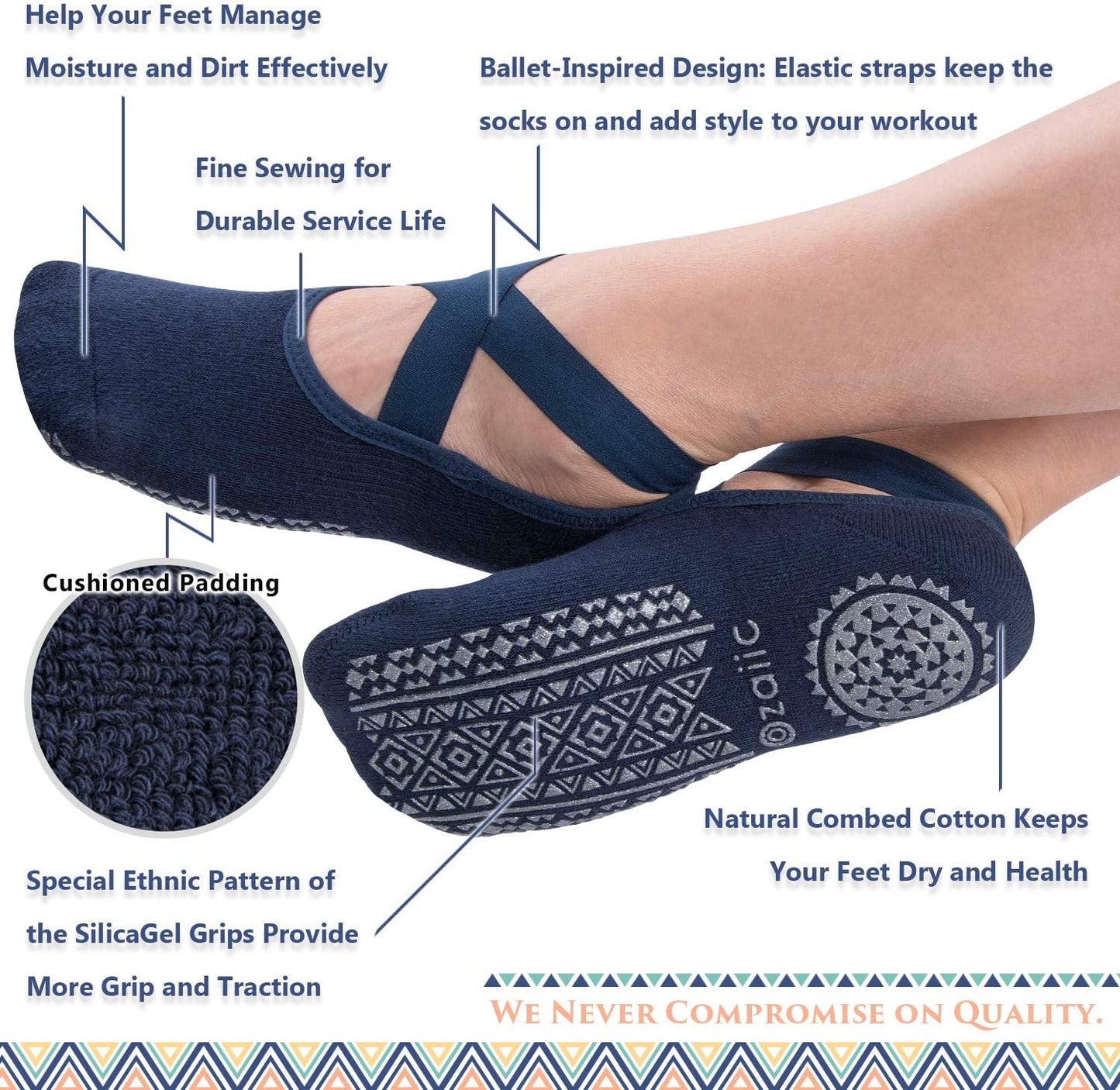 Ozaiic Pilates Socks for Women Non Slip Grip, Yoga Socks with Grippers for Barre, Hospital, Ballet, Dance, Barefoot Workout