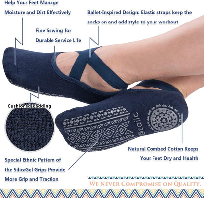 Ozaiic Pilates Socks for Women Non Slip Grip, Yoga Socks with Grippers for Barre, Hospital, Ballet, Dance, Barefoot Workout